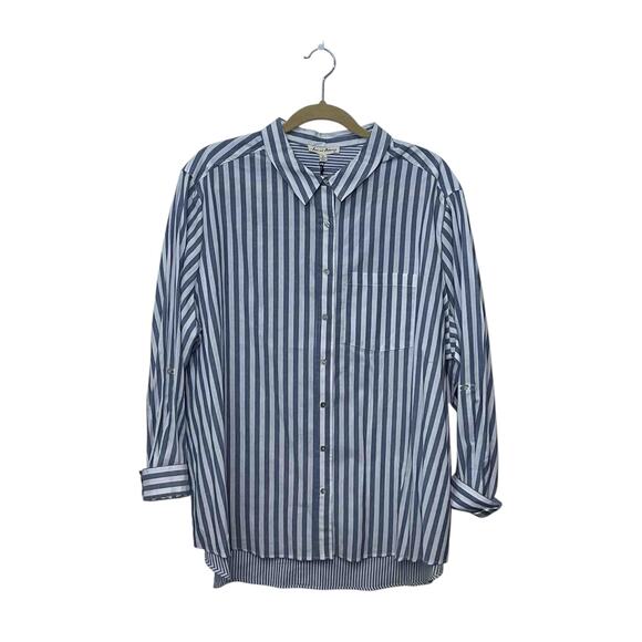 Jane and Delancey Blue & White Striped Cotton Button Down Shirt – Size 2X - Picture 1 of 8